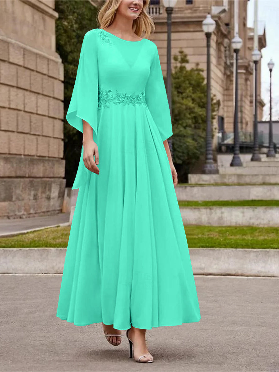 A-Line/Princess Jewel Neck 3/4 Length Sleeve Ankle-Length Mother of the Bride Dresses with Sequins Jade