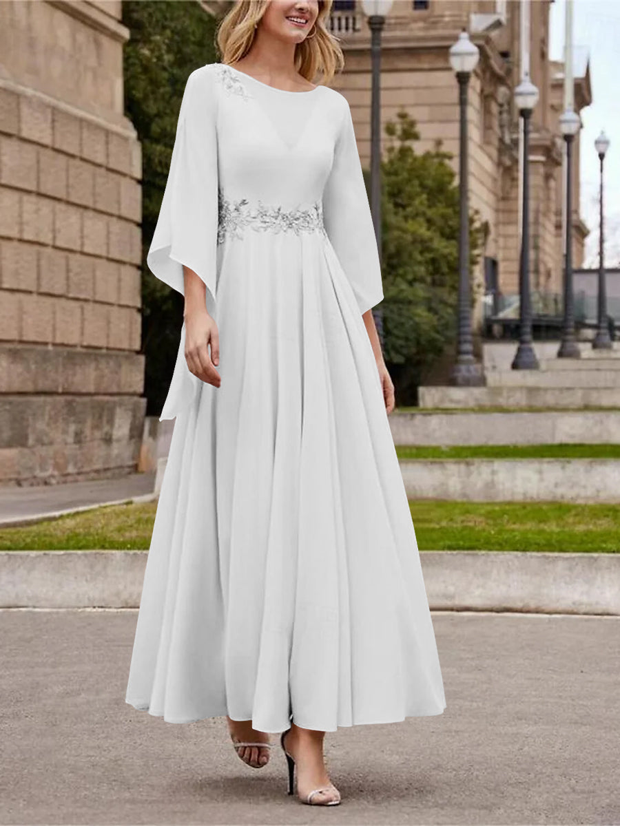 A-Line/Princess Jewel Neck 3/4 Length Sleeve Ankle-Length Mother of the Bride Dresses with Sequins White A-Line/Princess Jewel Neck 3/4 Length Sleeve Ankle-Length Mother of the Bride Dresses with Sequins White