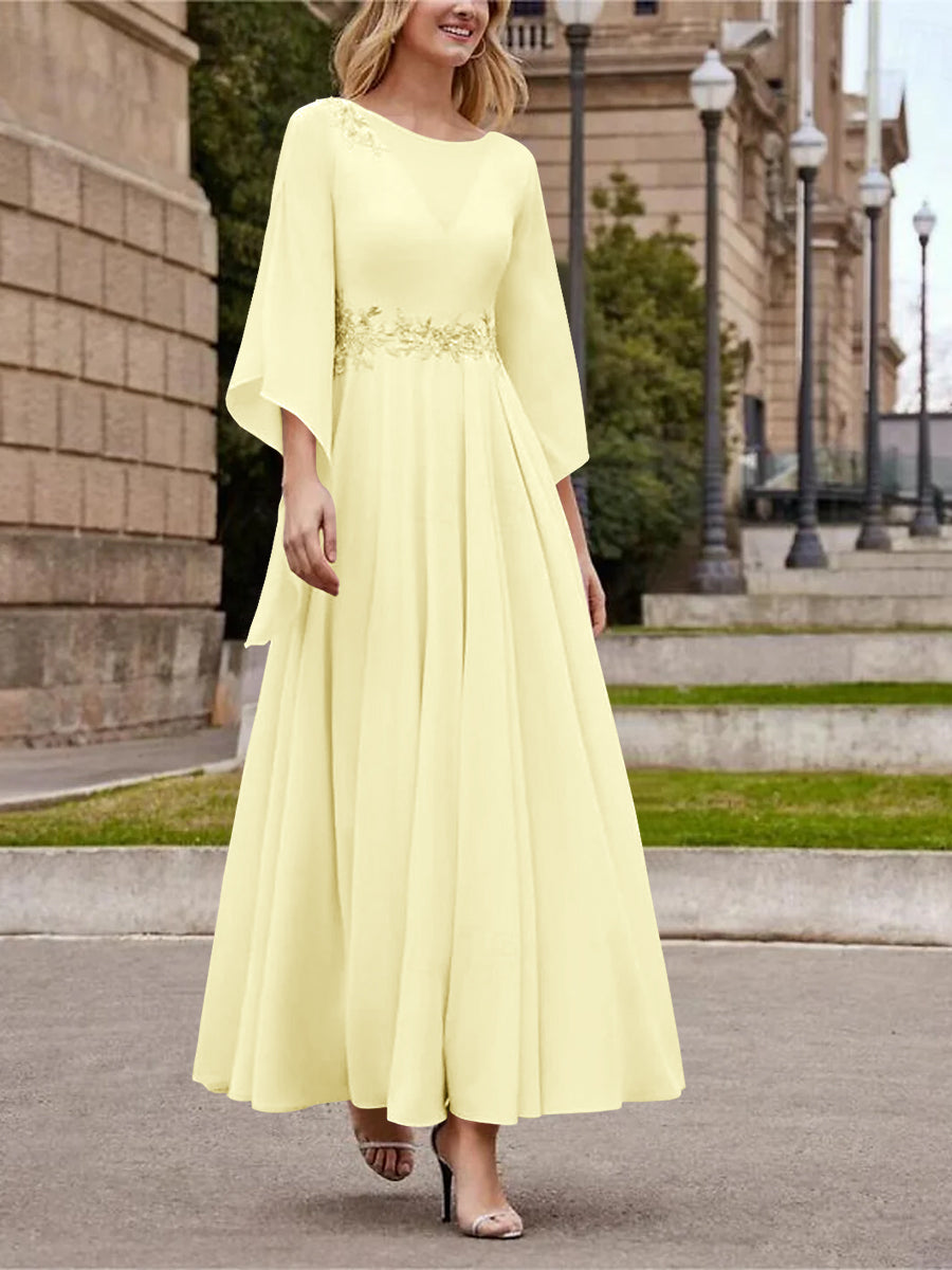 A-Line/Princess Jewel Neck 3/4 Length Sleeve Ankle-Length Mother of the Bride Dresses with Sequins Yellow A-Line/Princess Jewel Neck 3/4 Length Sleeve Ankle-Length Mother of the Bride Dresses with Sequins Yellow