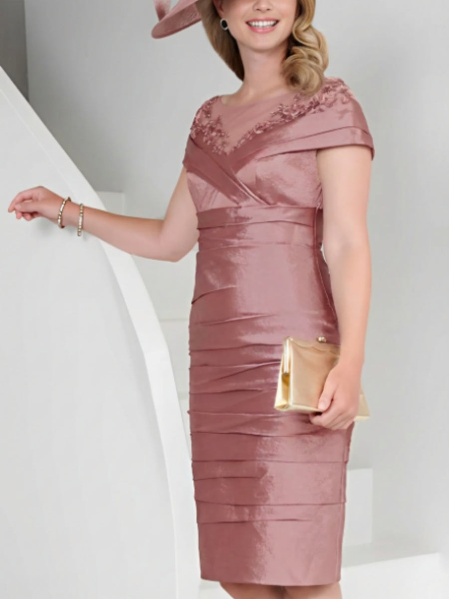 Sheath/Column Scoop Neck Short Sleeves Knee-Length Mother of the Bride Dresses with Lace