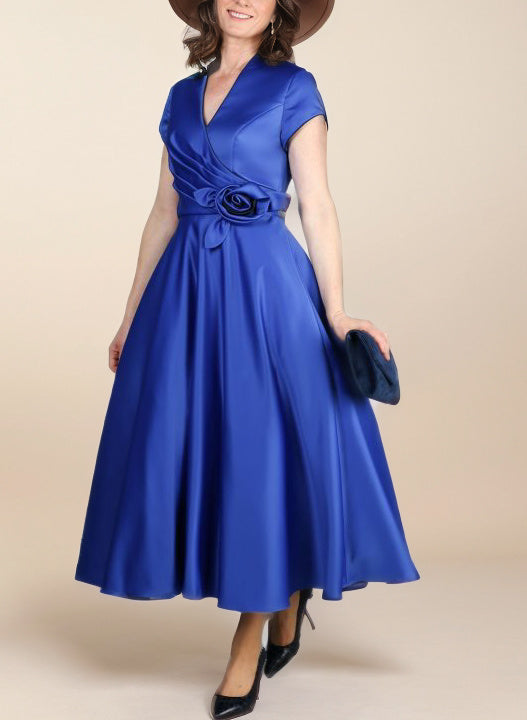 A-Line/Princess V-Neck Short Sleeves  Ankle-Length Mother of the Bride Dresses with Sash