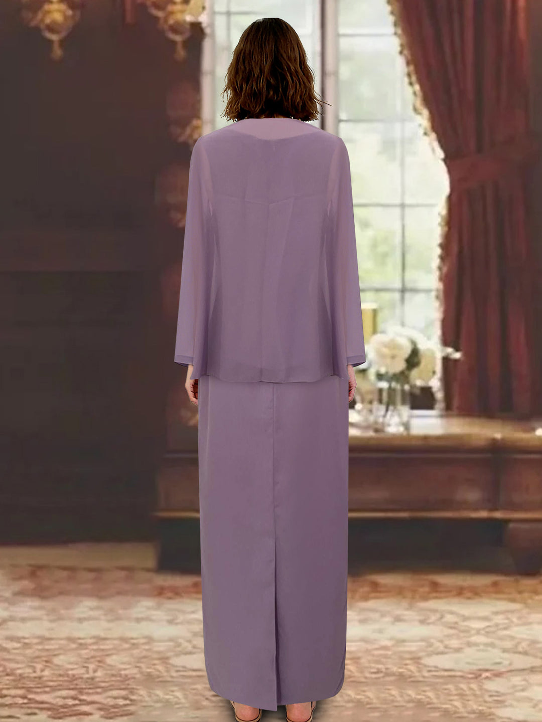 Sheath/Column Scoop Neck Long Sleeves Floor-Length Mother of the Bride Dresses with Jacket