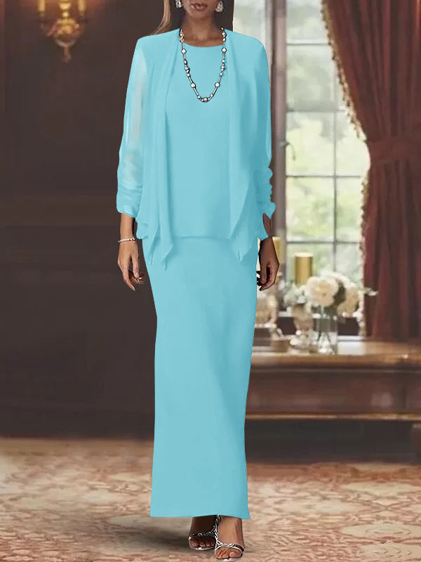 Sheath/Column Scoop Neck Long Sleeves Floor-Length Mother of the Bride Dresses with Sequins & Jacket