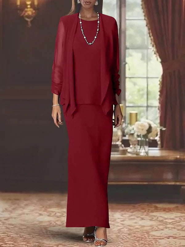 Sheath/Column Scoop Neck Long Sleeves Floor-Length Mother of