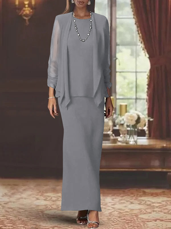 Sheath/Column Scoop Neck Long Sleeves Floor-Length Mother of the Bride Dresses with Sequins & Jacket