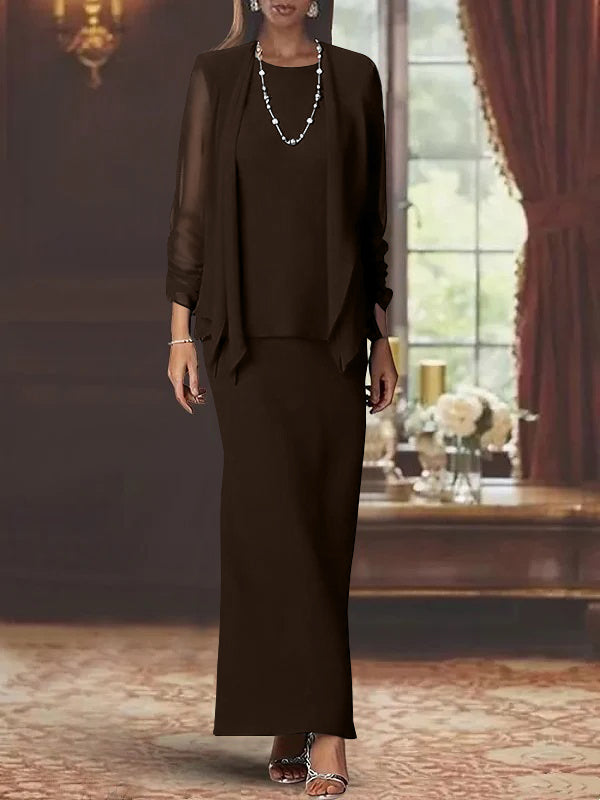 Sheath/Column Scoop Neck Long Sleeves Floor-Length Mother of the Bride Dresses with Sequins & Jacket