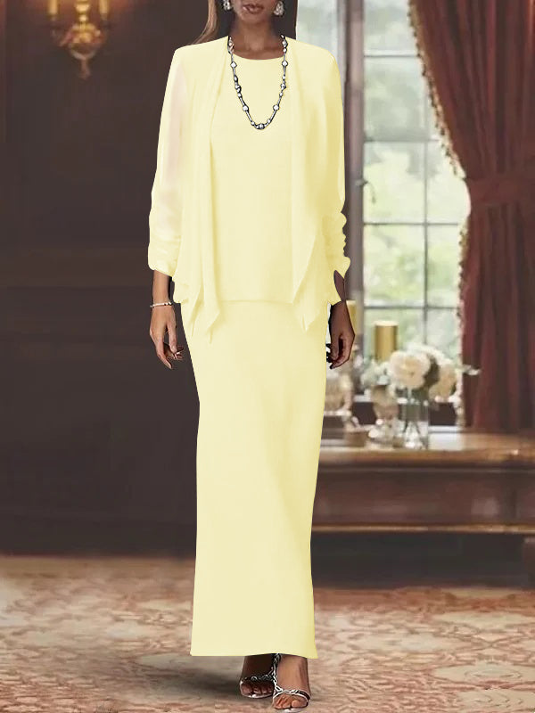 Sheath/Column Scoop Neck Long Sleeves Floor-Length Mother of the Bride Dresses with Sequins & Jacket