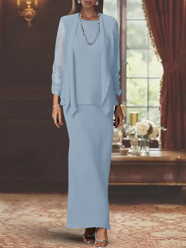 Sheath/Column Scoop Neck Long Sleeves Floor-Length Mother of the Bride Dresses with Sequins & Jacket