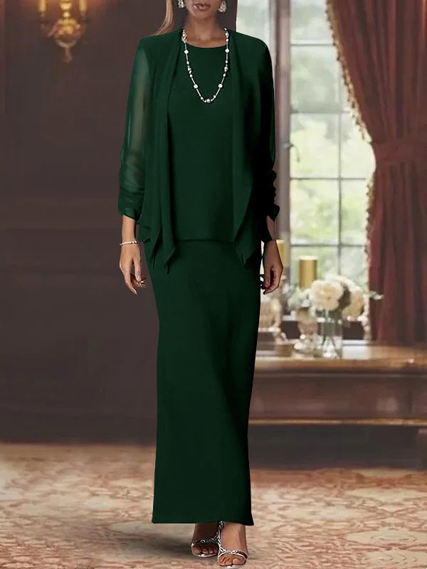 Sheath/Column Scoop Neck Long Sleeves Floor-Length Mother of the Bride Dresses with Sequins & Jacket