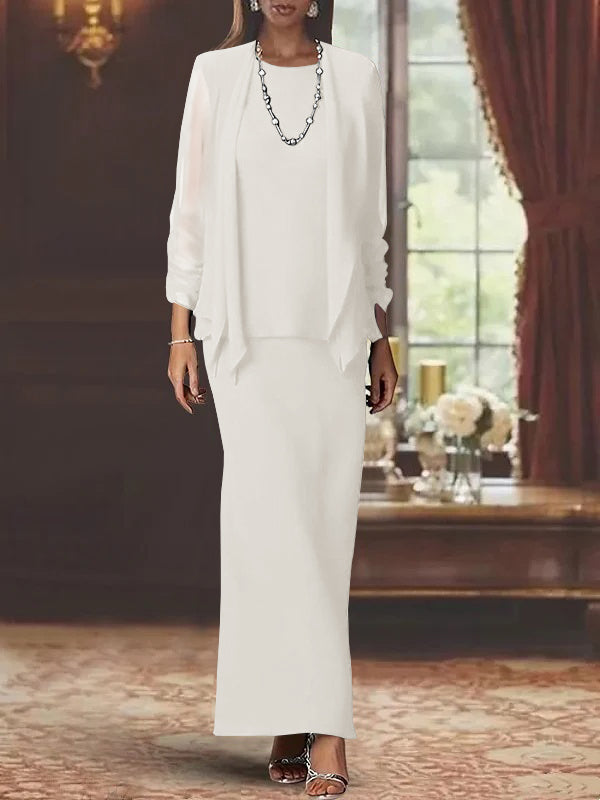 Sheath/Column Scoop Neck Long Sleeves Floor-Length Mother of the Bride Dresses