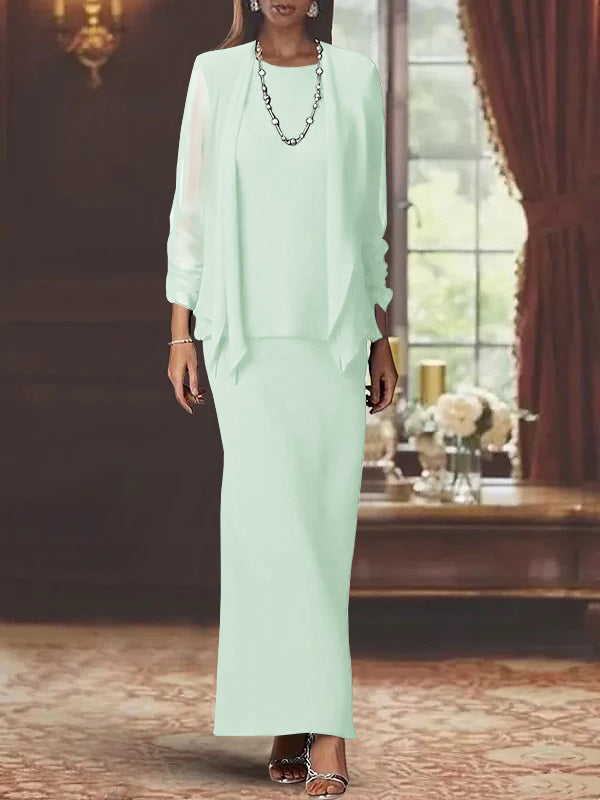 Sheath/Column Scoop Neck Long Sleeves Floor-Length Mother of the Bride Dresses with Sequins & Jacket