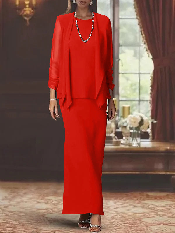 3 Piece Dress Set Sheath/Column Scoop Neck Long Sleeves Floor-Length M - Mondressy 3 Piece Dress Set Sheath/Column Scoop Neck Long Sleeves Floor-Length M - Mondressy