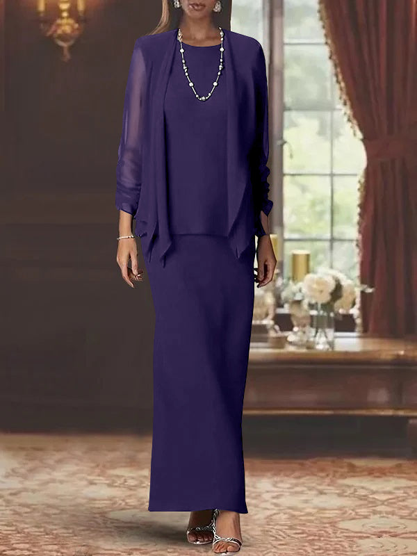 Sheath/Column Scoop Neck Long Sleeves Floor-Length Mother of the Bride Dresses with Sequins & Jacket