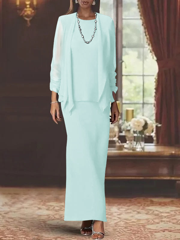 Sheath/Column Scoop Neck Long Sleeves Floor-Length Mother of the Bride Dresses with Jacket