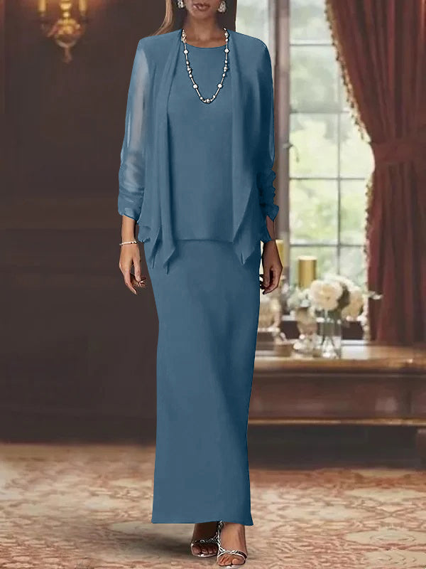 Sheath/Column Scoop Neck Long Sleeves Floor-Length Mother of the Bride Dresses with Sequins & Jacket