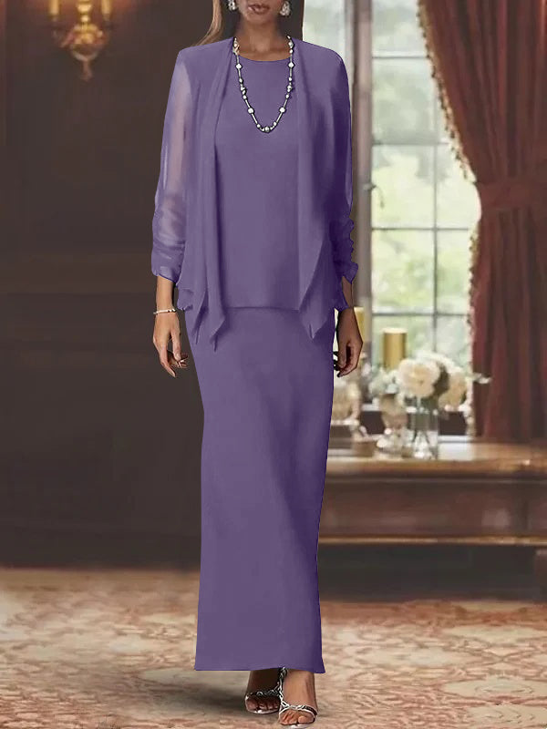 Sheath/Column Scoop Neck Long Sleeves Floor-Length Mother of the Bride Dresses with Sequins & Jacket