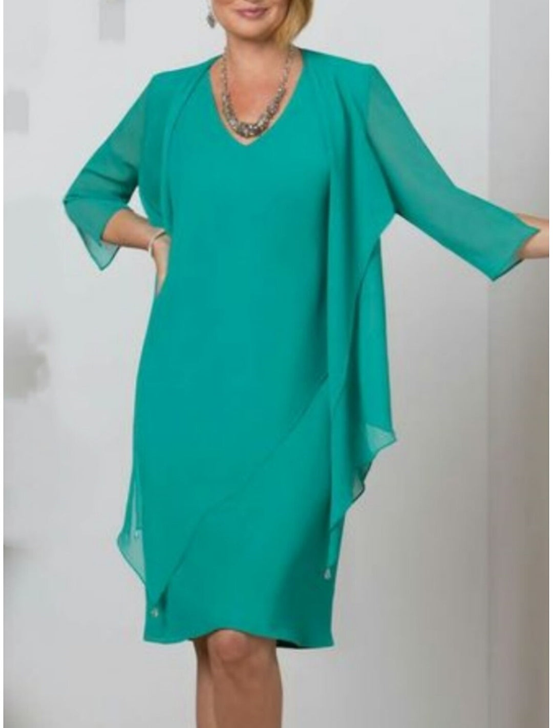 Sheath/Column V Neck 3/4 Length Sleeves Knee-Length 2 Pieces Mother of the Bride Dresses