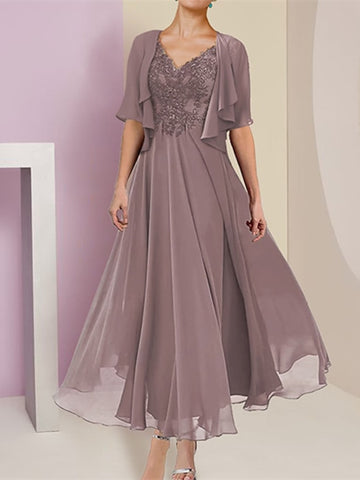 A-Line/Princess Square Neck Straps Tiered Short Mother of the Bride Dresses with Jacket