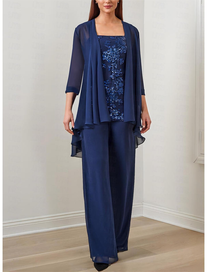 Jumpsuit / Pantsuit 3 Piece  Square Neck Floor-Length Mother Of The Bride Dresses