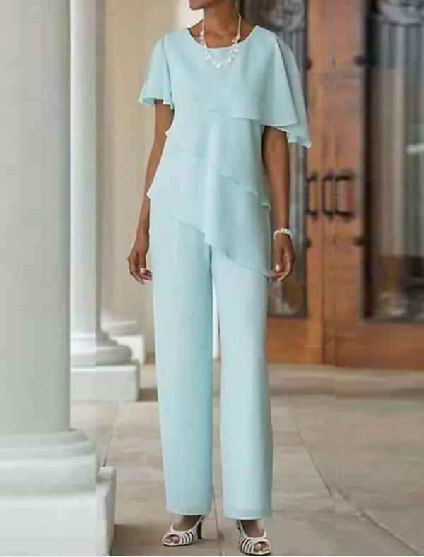 Mint Green Pantsuit 2 Piece Jewel Neck Floor-Length Mother Of The Bride Dresses