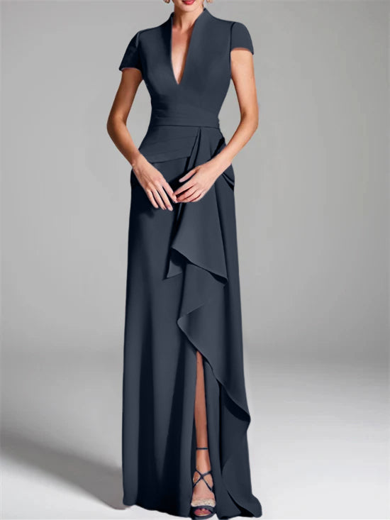 Chic Bridal's Mother Dresses Green 2026 Women's Sheath Short Sleeves Floor-Length Formal Guest Evening Gowns with Split Side