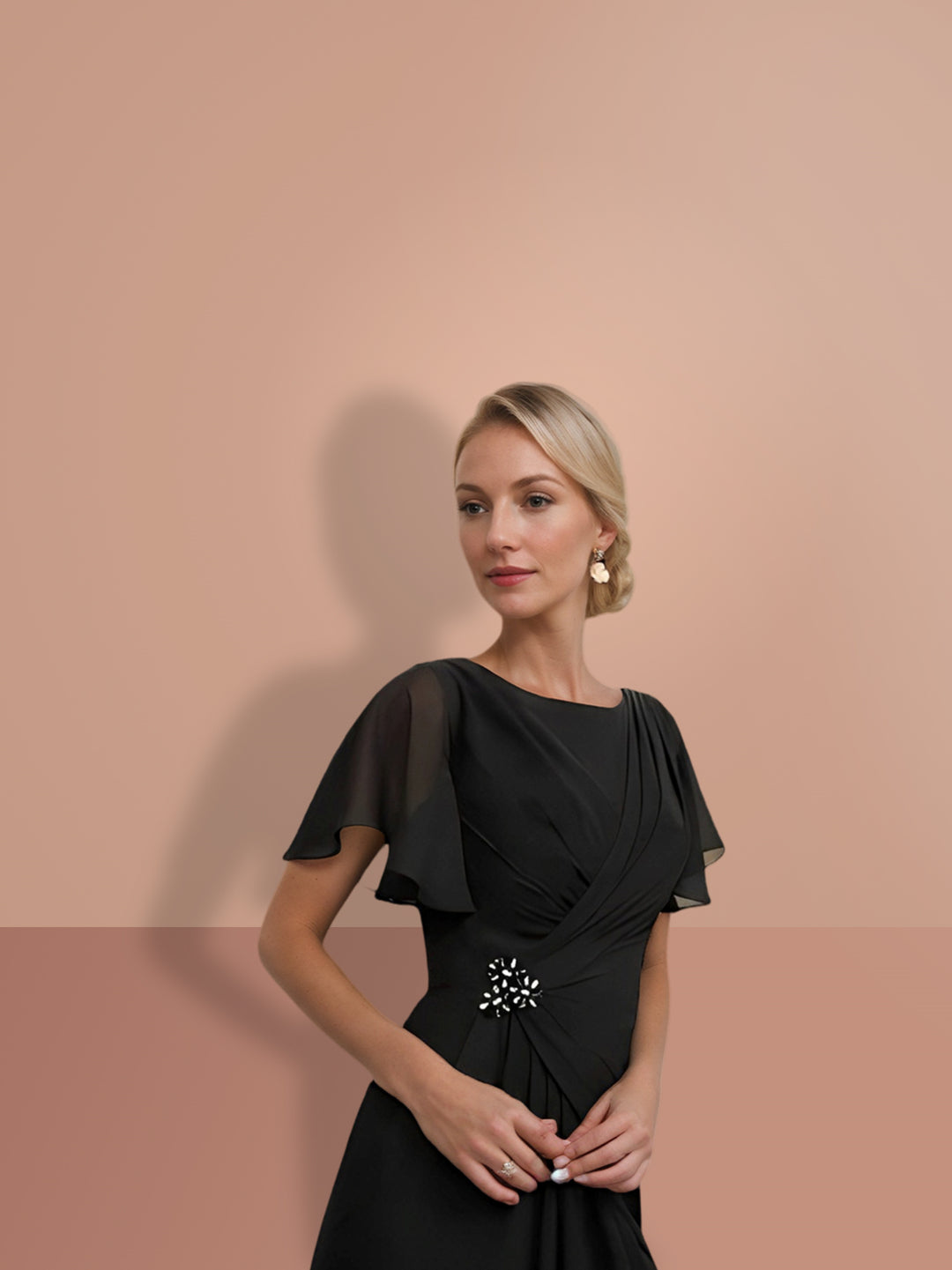 mother of bride short dress Mother of the Bride Dresses Black 2026 Women's Sheath Ankle-Length Short Sleeves Formal Evening Gowns Black, Black