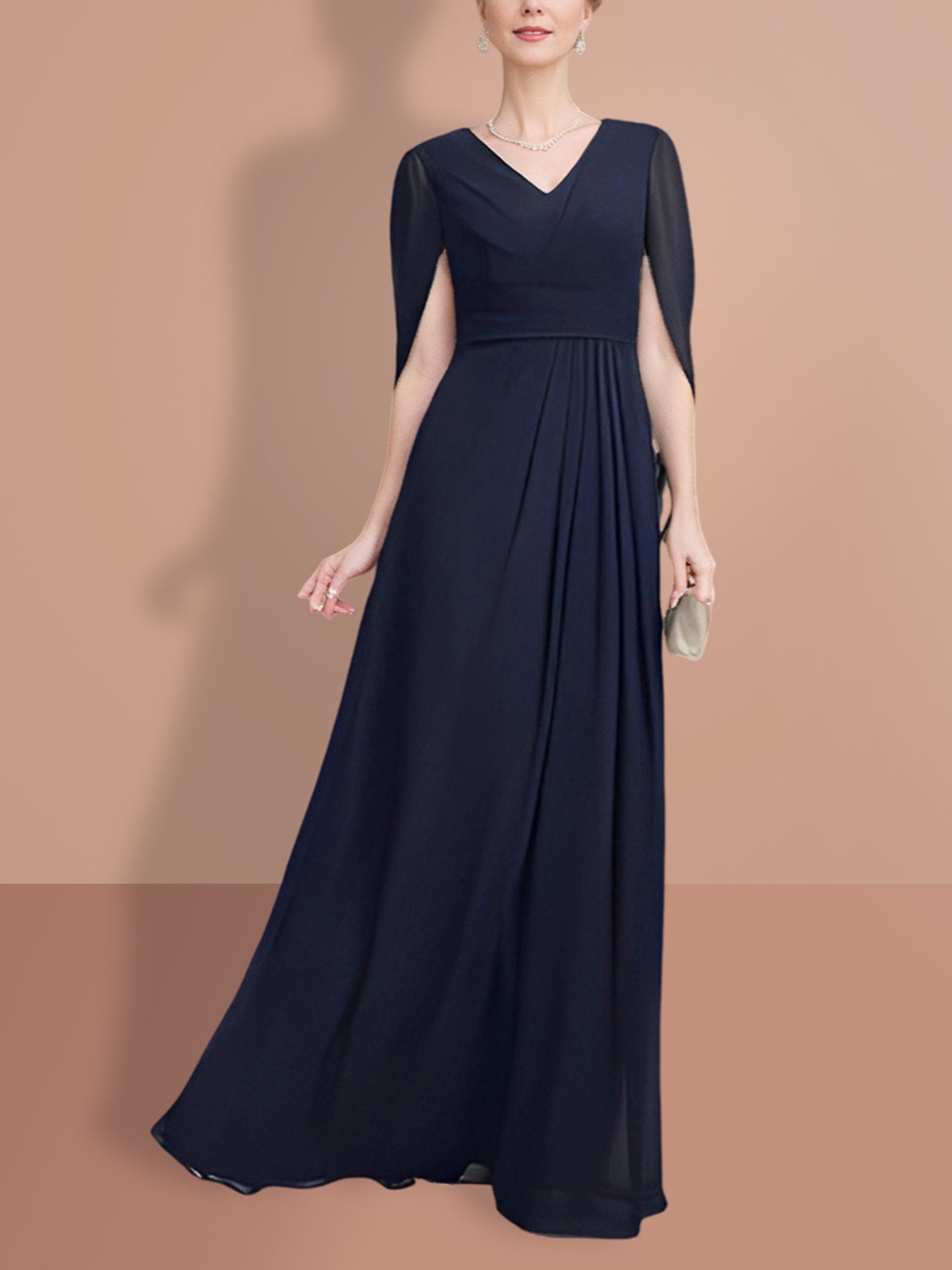 A-Line/Princess V-Neck Half Sleeves Mother of the Bride Dresses with Ruffles