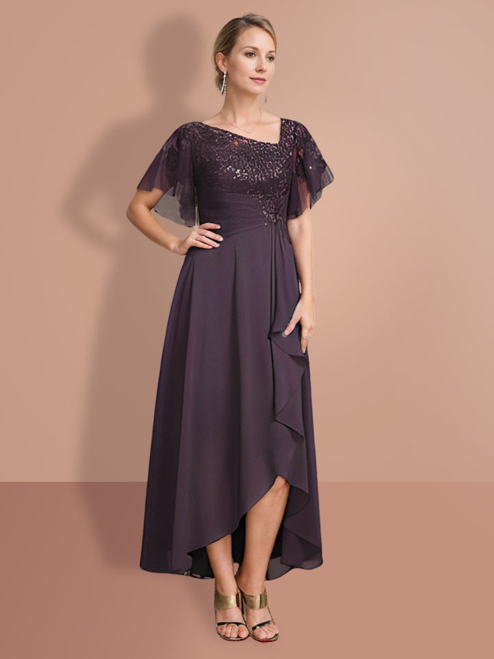 A-Line/Princess  Short Sleeves Asymmetrical Mother of the Bride Dresses