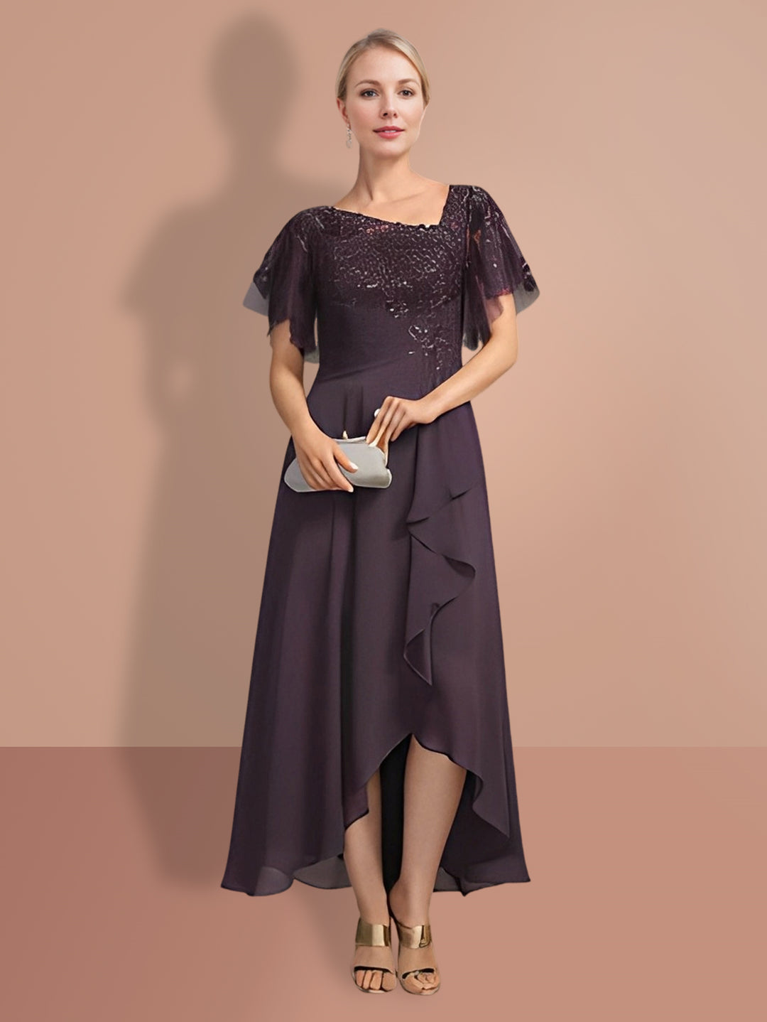 A-Line/Princess  Short Sleeves Asymmetrical Mother of the Bride Dresses