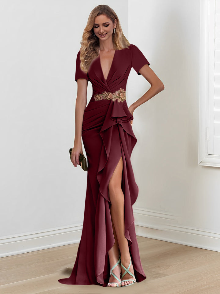 Mermaid/Trumpet Floor-Length V Neck Mother of the Bride Dresses with Ruffles
