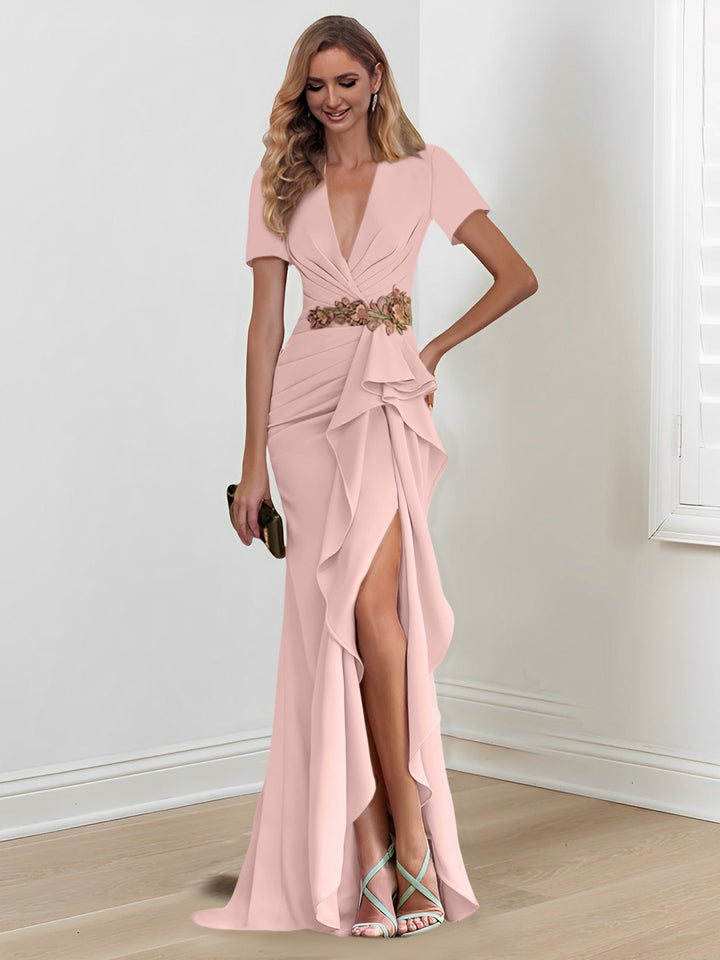 Mermaid/Trumpet Floor-Length V Neck Mother of the Bride Dresses with Ruffles