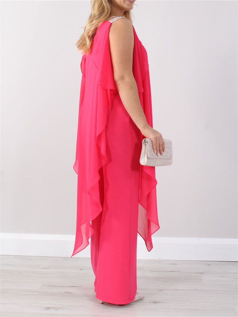 V-Neck Sleeveless Ankle-Length Mother of the Bride Pantsuit/Jumpsuit
