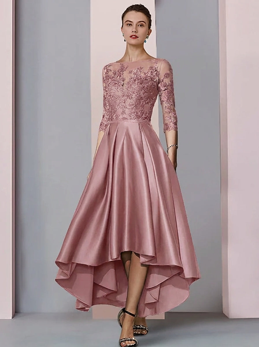 A-Line/Princess Illusion-Neck Asymmetrical Tea Length Tea-Length Mother of the Bride Dresses