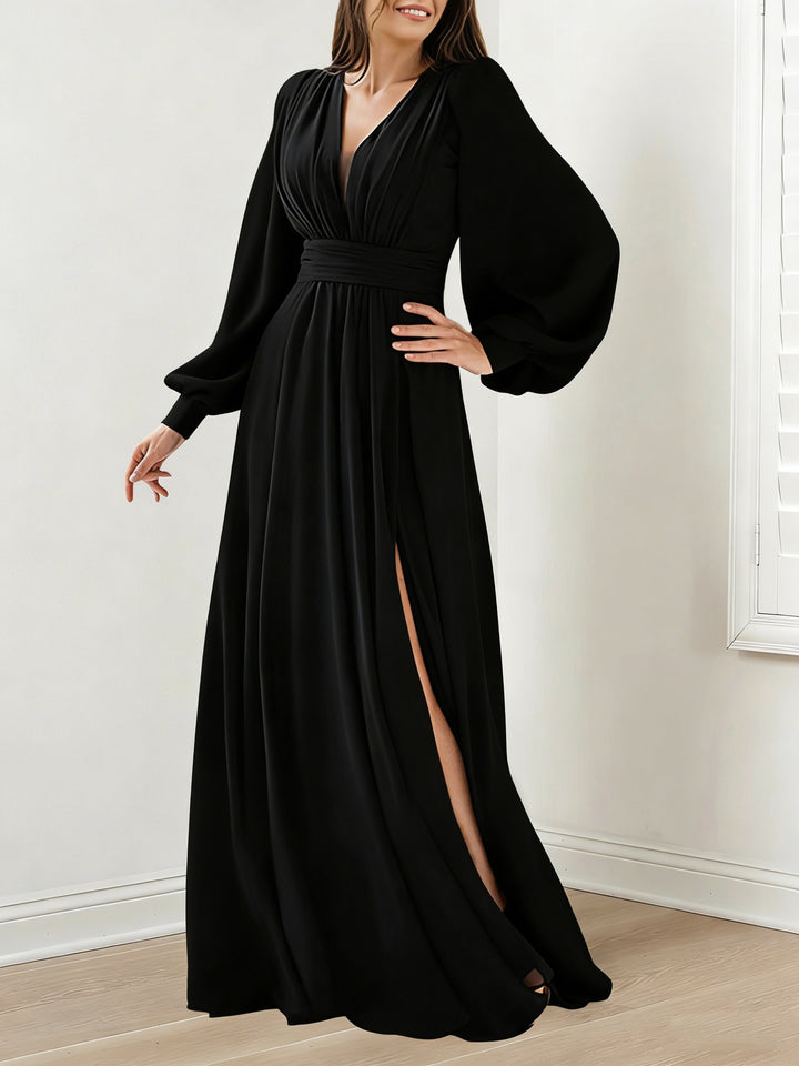 A-Line/Princess V-Neck Long Sleeves Floor-Length Mother of the Bride Dresses with Ruffles