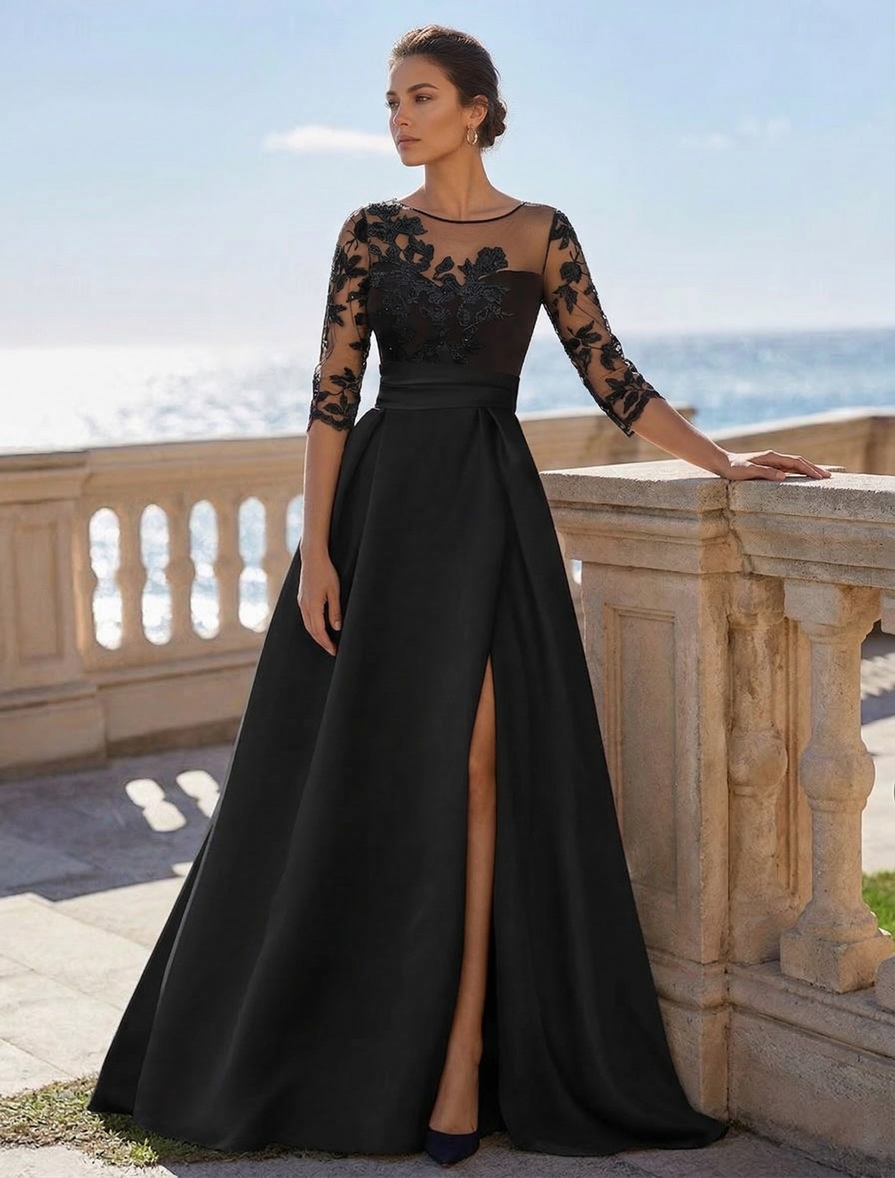 A-Line/Princess Sweetheart 3/4 Sleeves Floor-Length Mother Of The