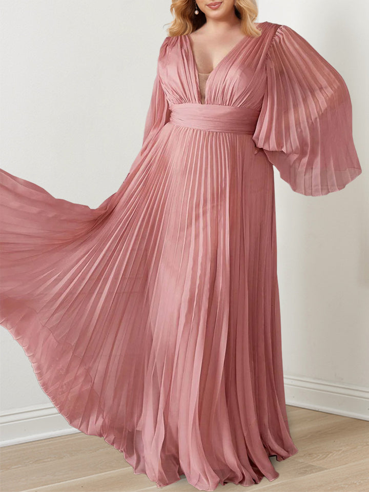 A-Line/Princess V-Neck Long Sleeves Chiffon Mother Of The Bride Dresses with Pleats