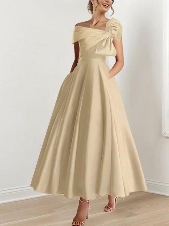 A-Line/Princess Off-the-Shoulder Ankle-Length Mother of the Bride Dresses with Bow(s)