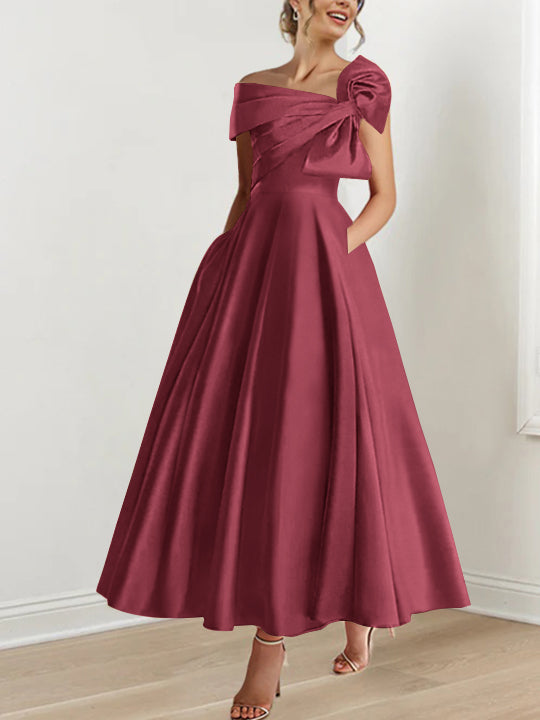 A-Line/Princess Off-the-Shoulder Ankle-Length Mother of the Bride Dresses with Bow(s)