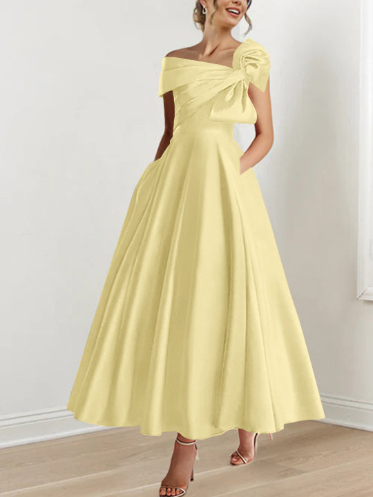 A-Line/Princess Off-the-Shoulder Ankle-Length Mother of the Bride Dresses with Bow(s)