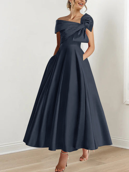 A-Line/Princess Off-the-Shoulder Ankle-Length Mother of the Bride Dresses with Bow(s)