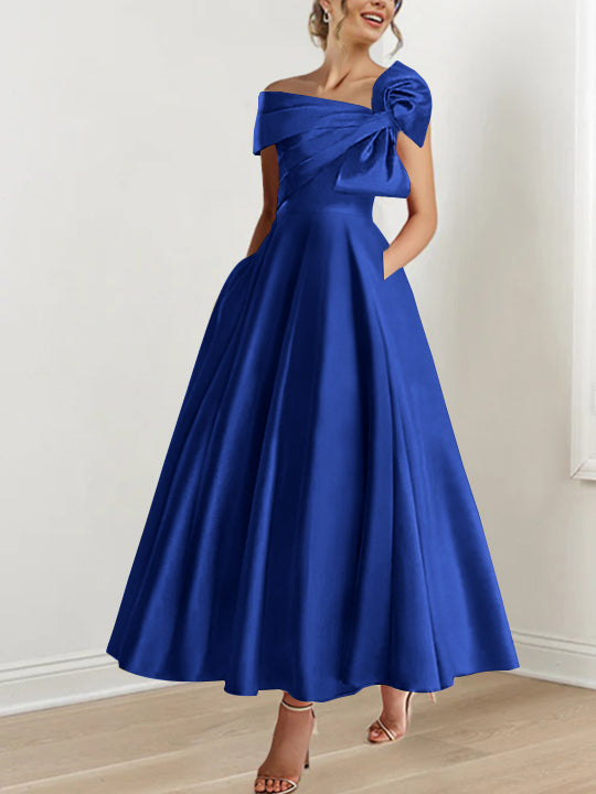 A-Line/Princess Off-the-Shoulder Ankle-Length Mother of the Bride Dresses with Bow(s)