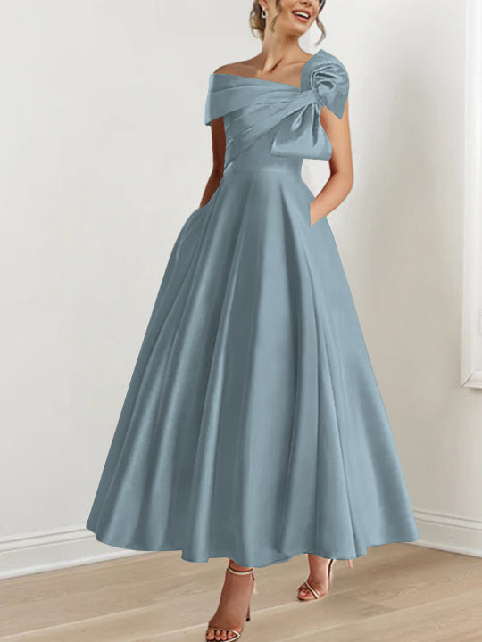 A-Line/Princess Off-the-Shoulder Sleeveless Ankle-Length Mother of the Bride Dresses with Bow(s)