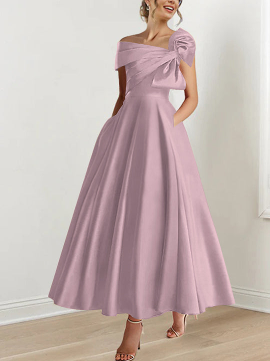 A-Line/Princess Off-the-Shoulder Ankle-Length Mother of the Bride Dresses with Bow(s)