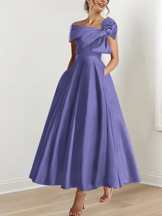 A-Line/Princess Off-the-Shoulder Sleeveless Ankle-Length Mother of the Bride Dresses with Bow(s)