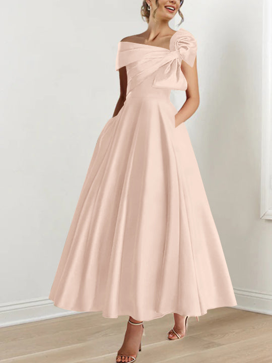 A-Line/Princess Off-the-Shoulder Sleeveless Ankle-Length Mother of the Bride Dresses with Bow(s)