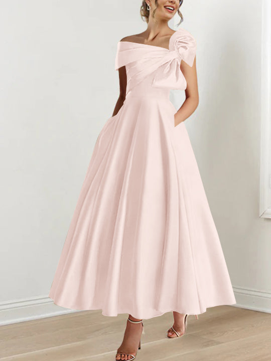 A-Line/Princess Off-the-Shoulder Ankle-Length Mother of the Bride Dresses with Bow(s)