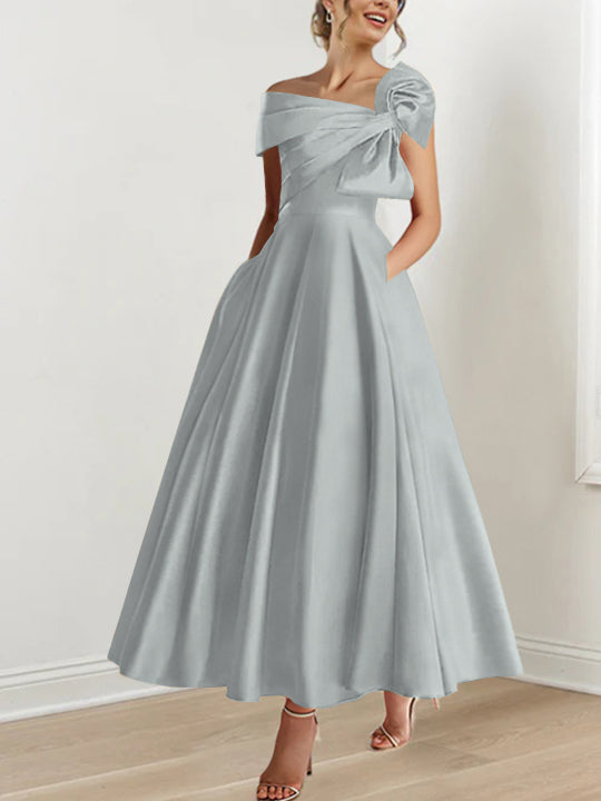 A-Line/Princess Off-the-Shoulder Ankle-Length Mother of the Bride Dresses with Bow(s)