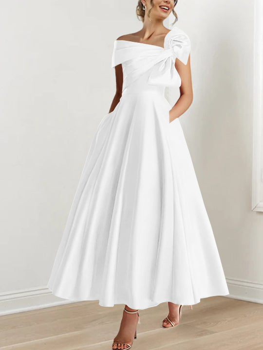 A-Line/Princess Off-the-Shoulder Ankle-Length Mother of the Bride Dresses with Bow(s)