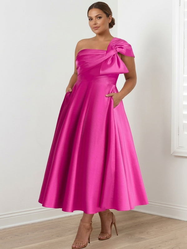 A-Line/Princess Off-the-Shoulder Sleeveless Ankle-Length  Plus Size Mother of the Bride Dresses with Bow(s)