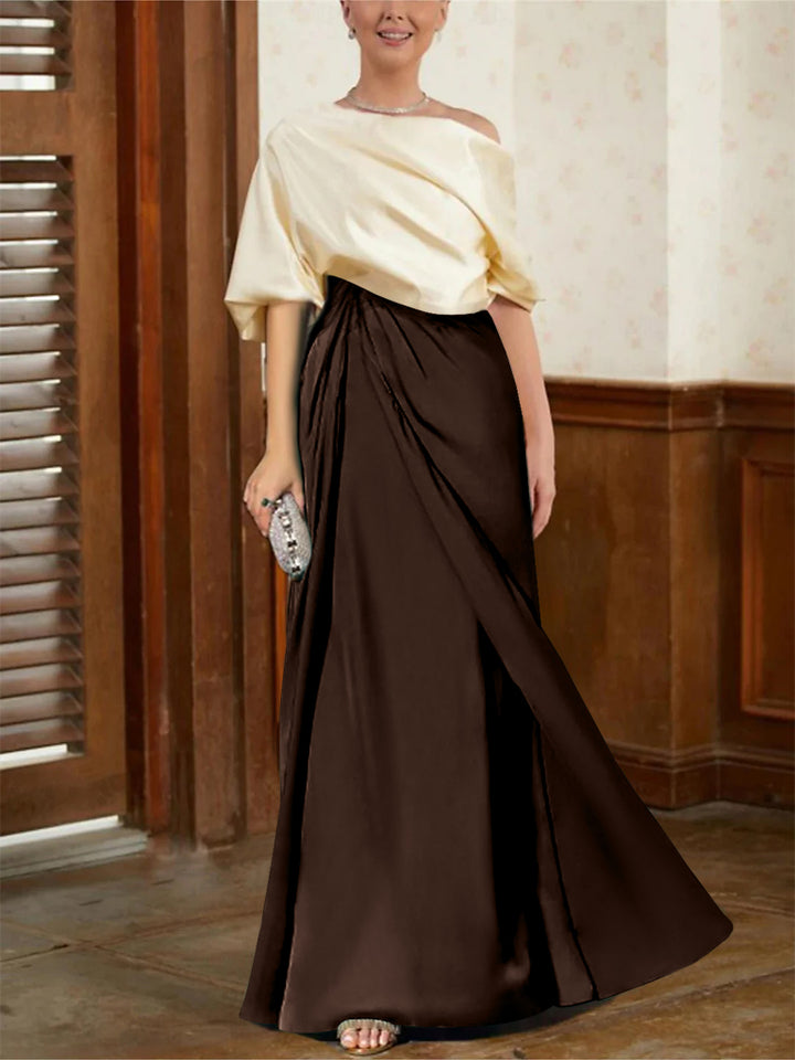 A-Line/Princess Half Sleeves Cowl Neck Mother of the Bride Dresses